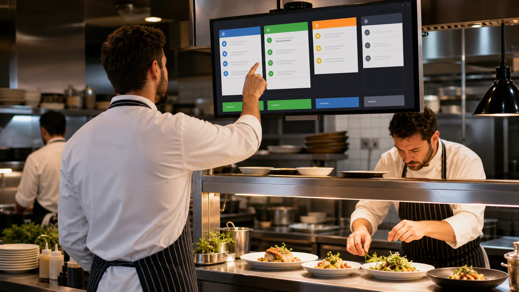 Kitchen display per ordini pronti e stati comanda Scidoo Chef che aggiorna un ordine pronto sul kitchen monitor Scidoo