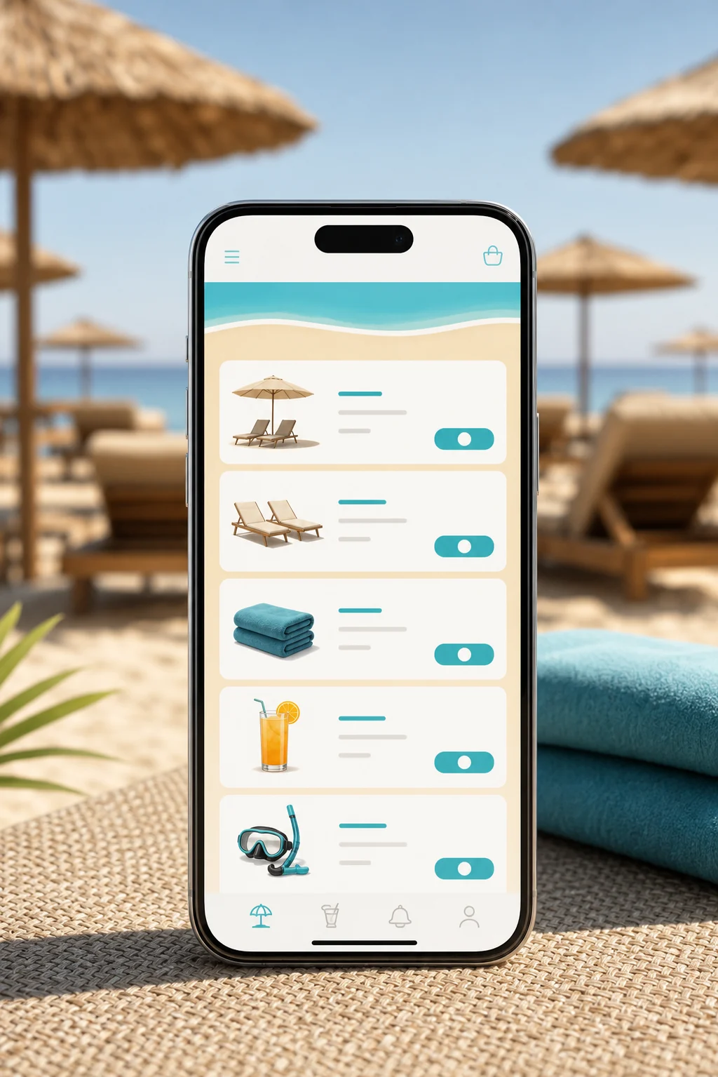 Servizi e consumazioni dal posto Cliente che richiede servizi spiaggia da smartphone